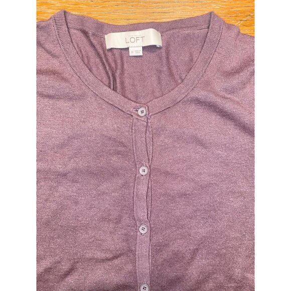 Loft Womens Cardigan Sweater Button Front 3/4 Sleeve Cotton Blend Purple Size M - Picture 2 of 6